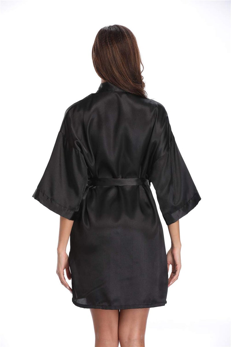 MissNina Women's Satin Kimono Robes Bridesmaid Wedding Robes Silky Bathrobes Loungewear,Black - Image 2